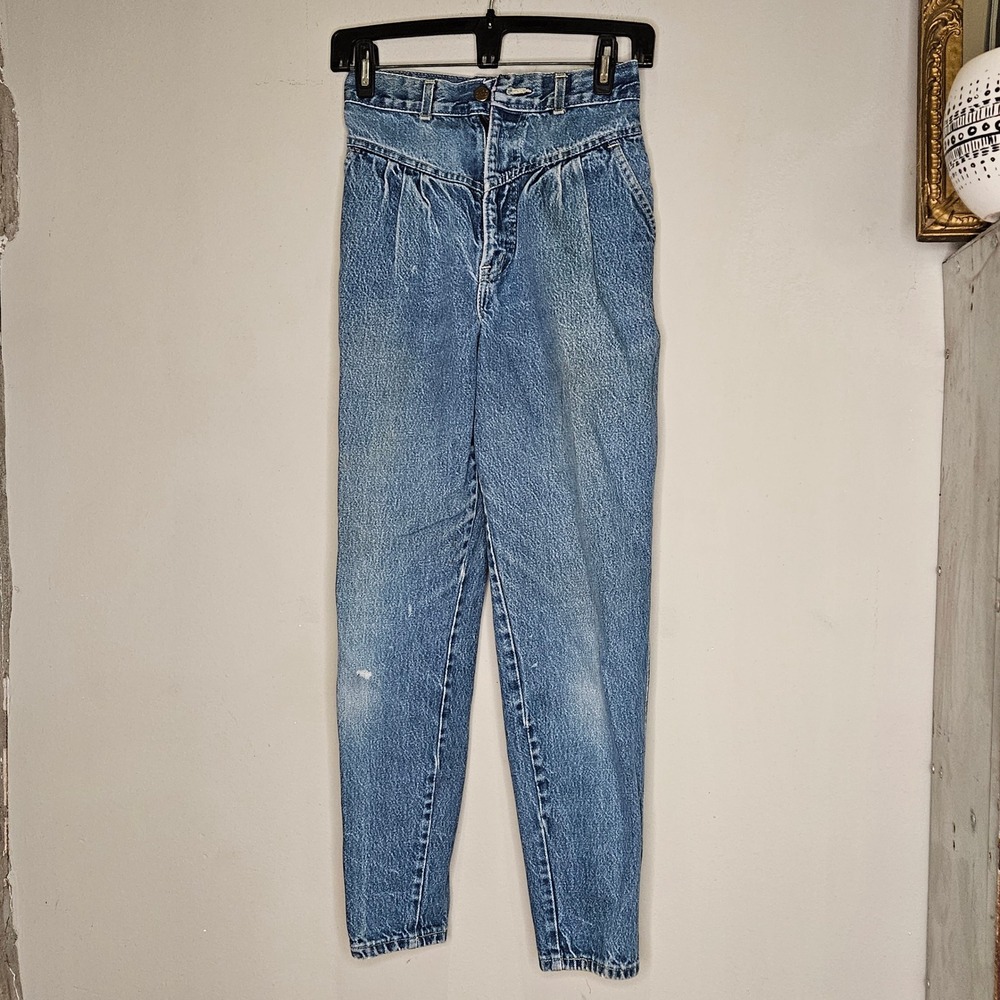 Vintage Chic‎ High Waisted Pleated Acid Wash Denim Mom Jeans Womens 80s Retro